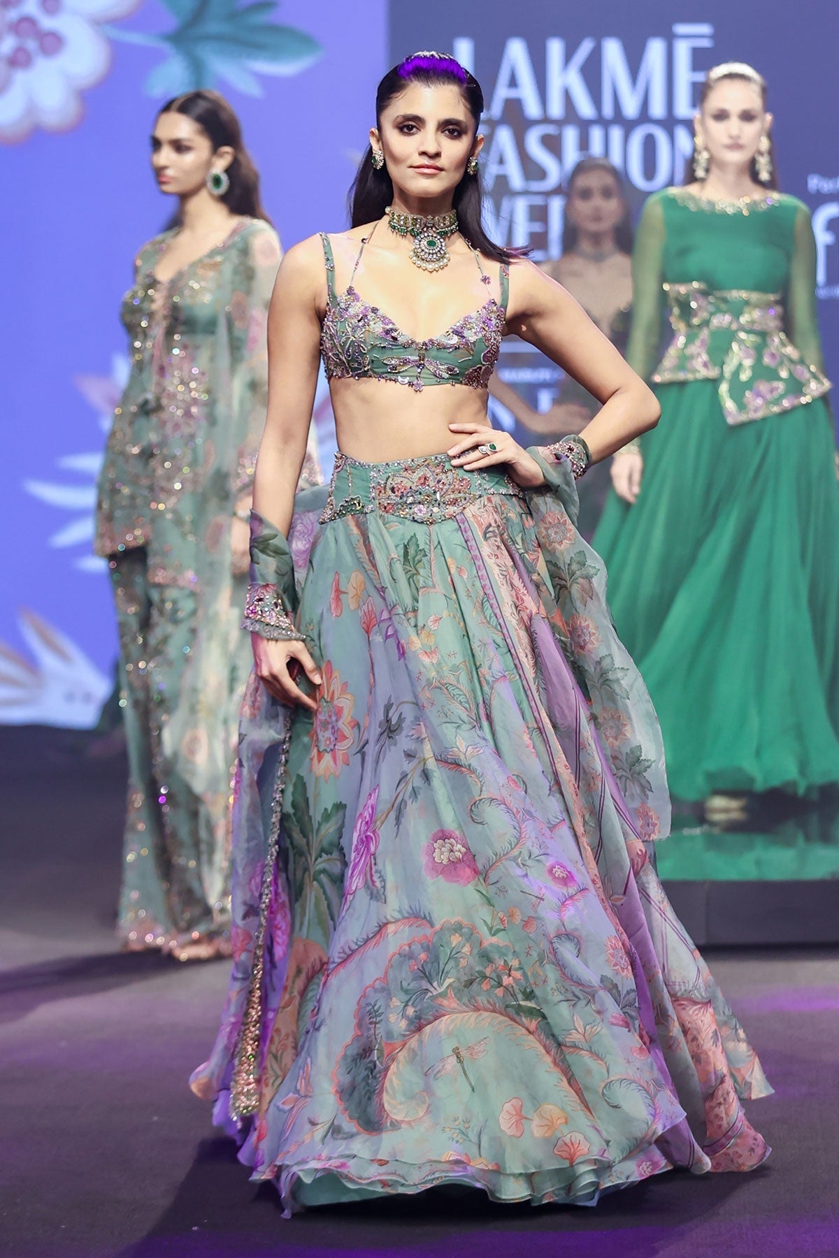 Areeba Floral Lehenga With Hand Embroidered Bralette Top