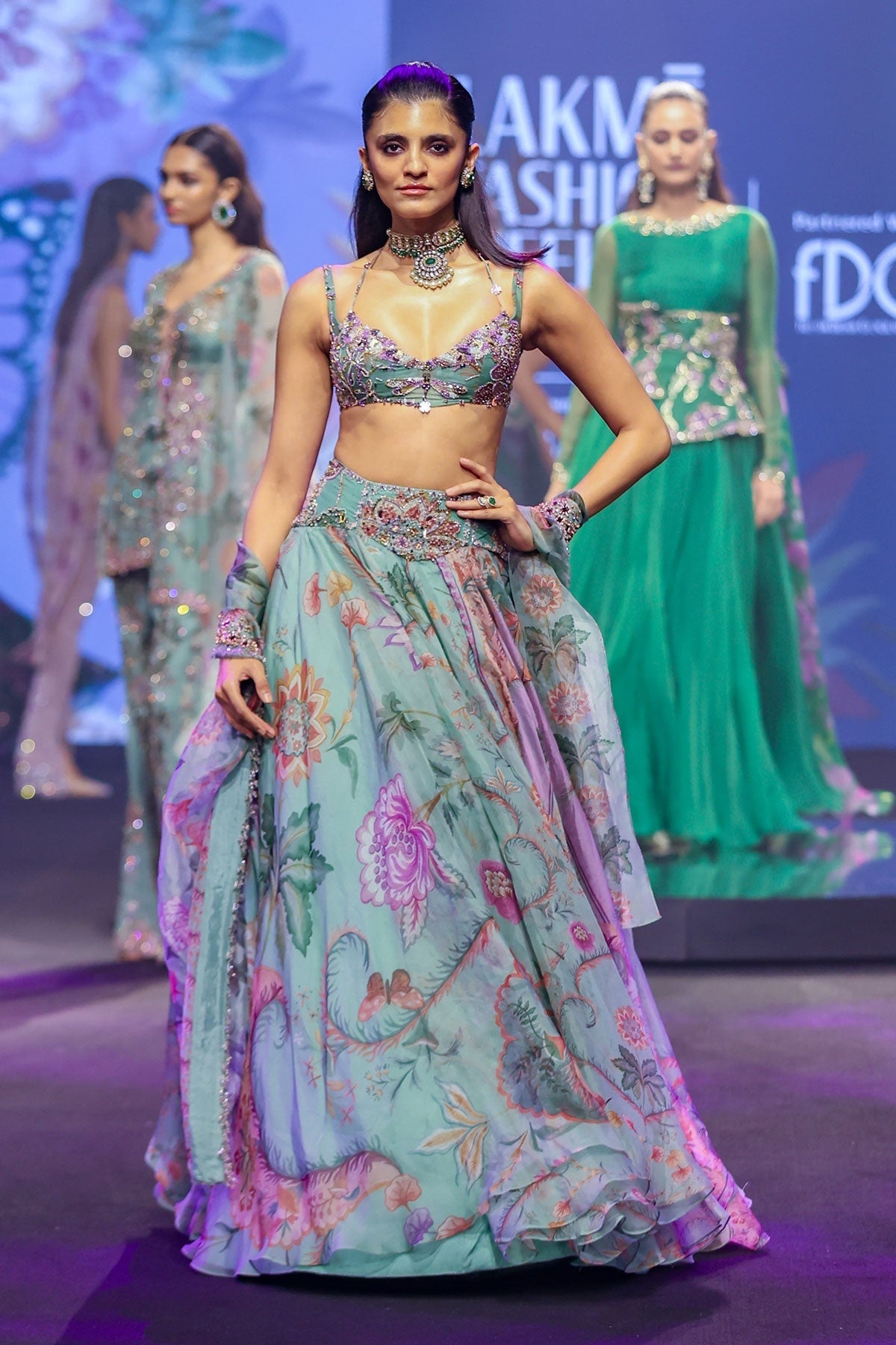 Areeba Floral Lehenga With Hand Embroidered Bralette Top