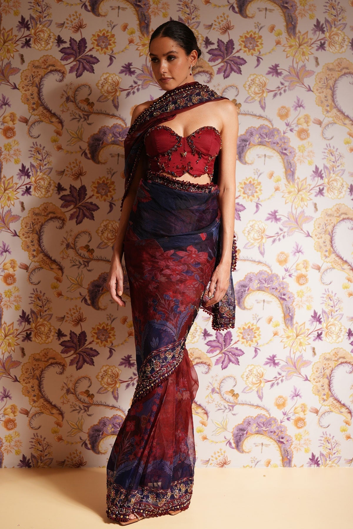 Aziza Embroidered Pre-Draped Saree