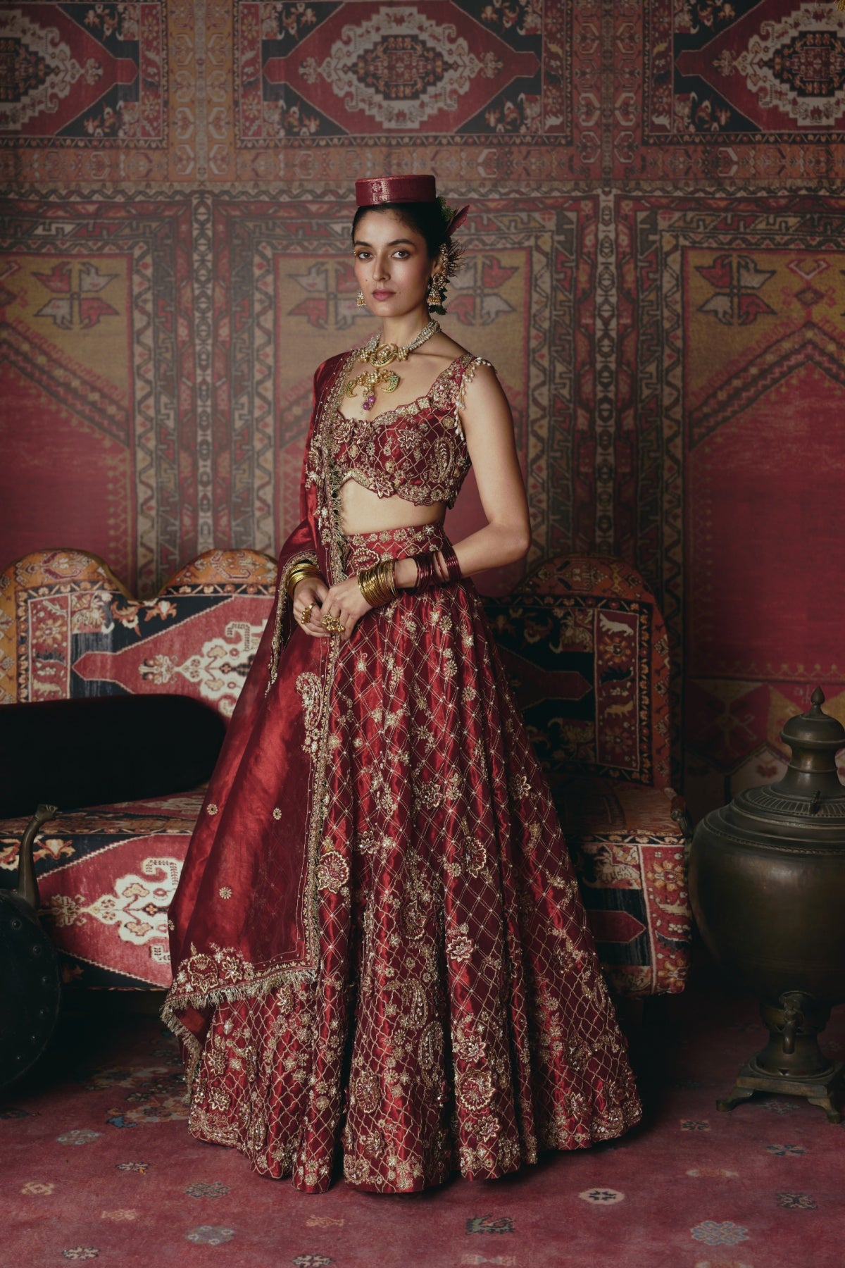 Maroon 3D Flower Lehenga Set- Ready To Ship