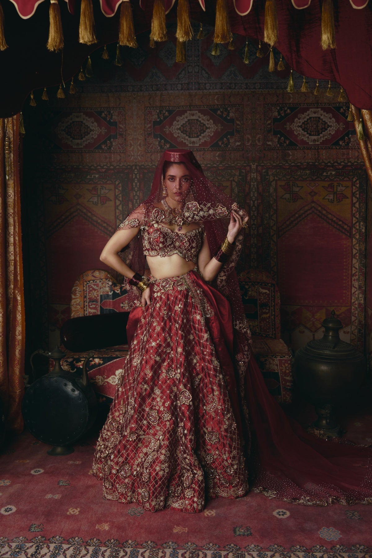 Maroon 3D Flower Lehenga Set- Ready To Ship
