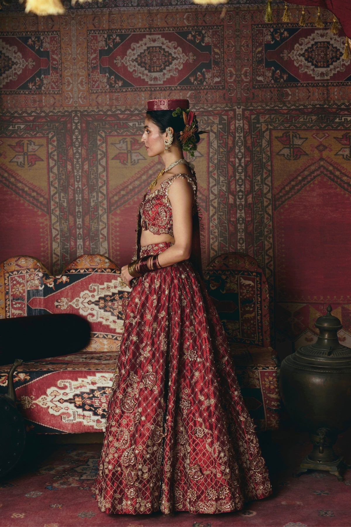Maroon 3D Flower Lehenga Set- Ready To Ship