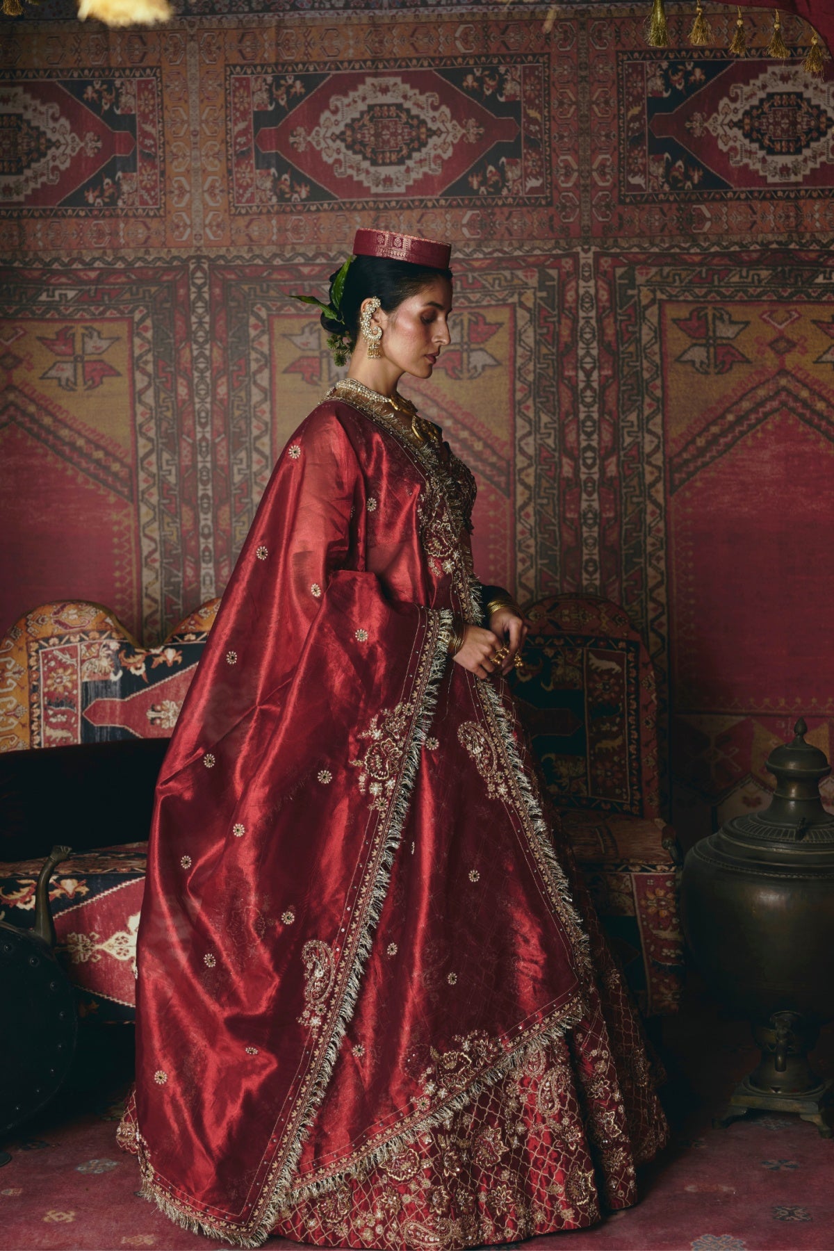 Maroon 3D Flower Lehenga Set- Ready To Ship