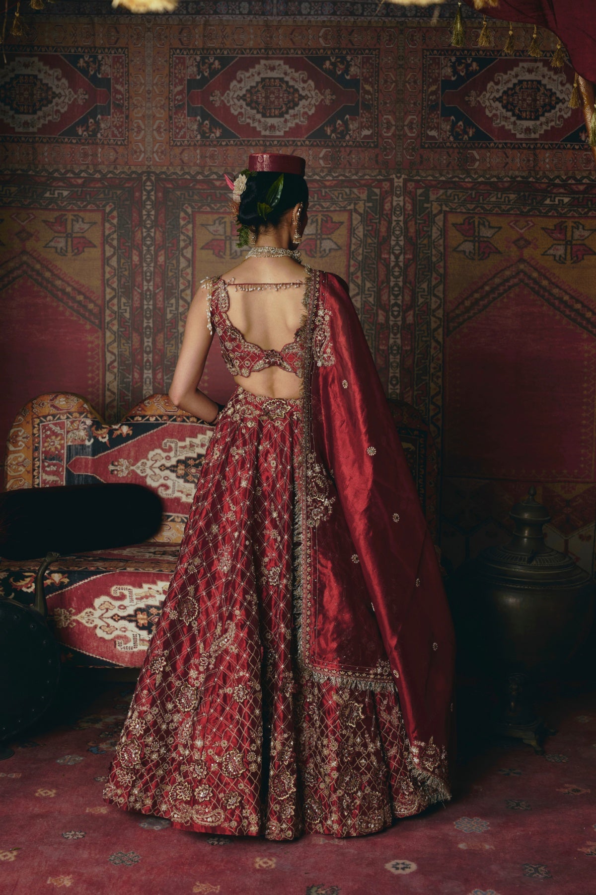 Maroon 3D Flower Lehenga Set- Ready To Ship