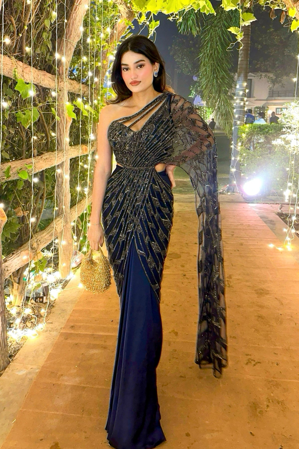 Medha Sharma in Midnight Blue Drizzle Saree - Ready To Ship