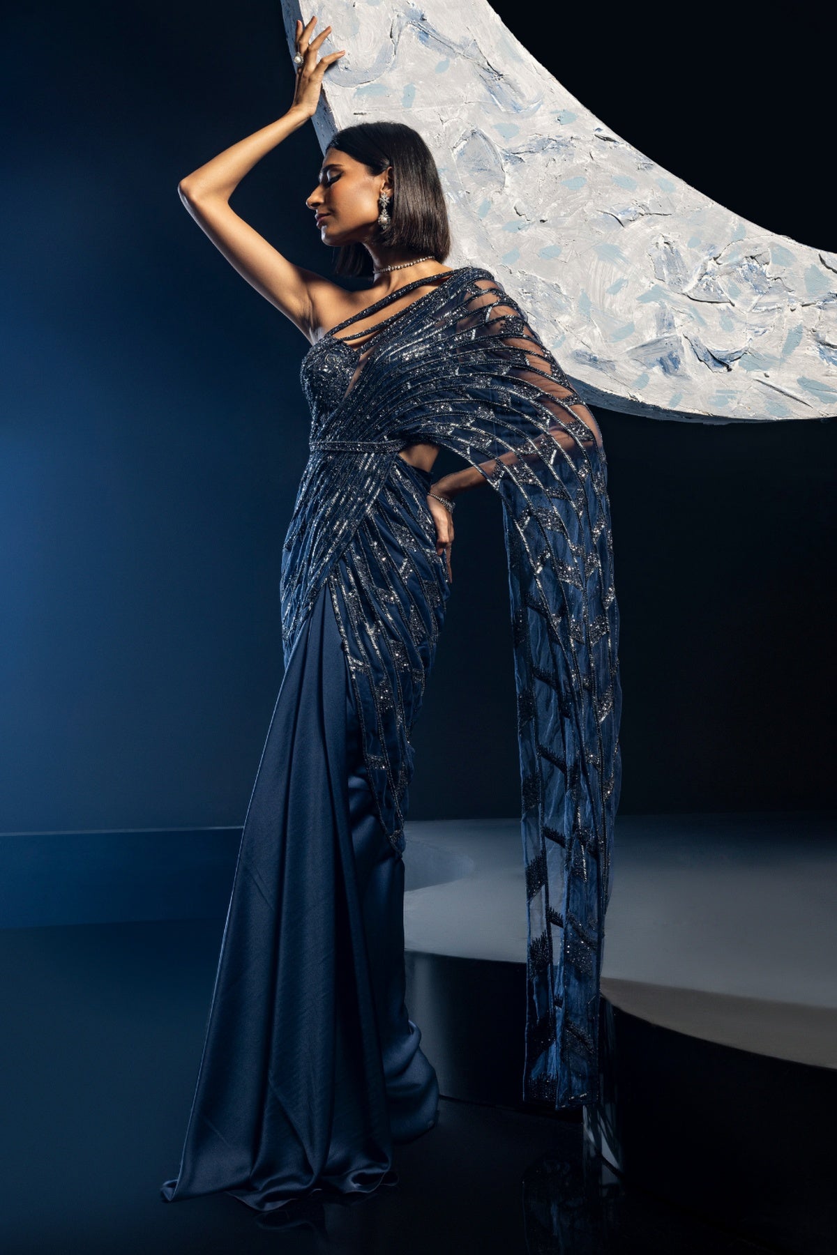 Medha Sharma in Midnight Blue Drizzle Saree - Ready To Ship
