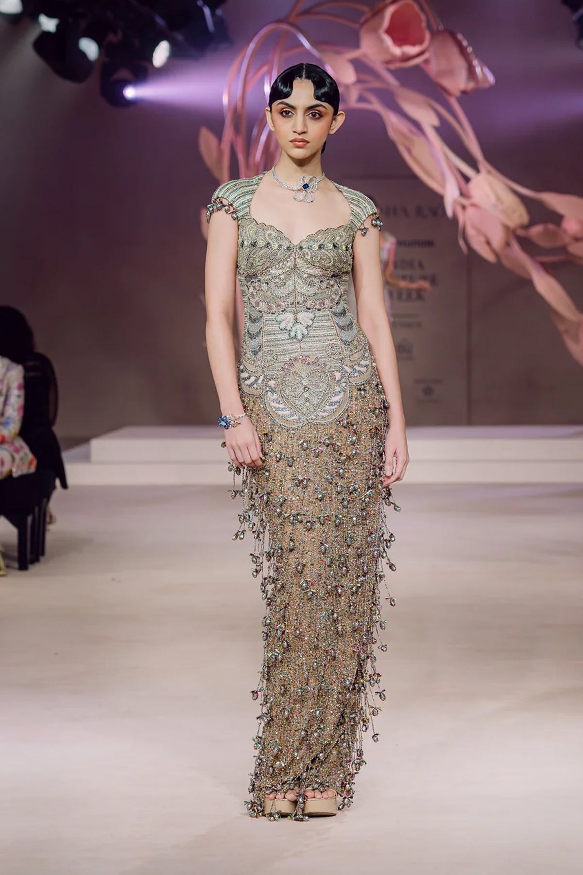 Kitty - champagne sequin tulle gown