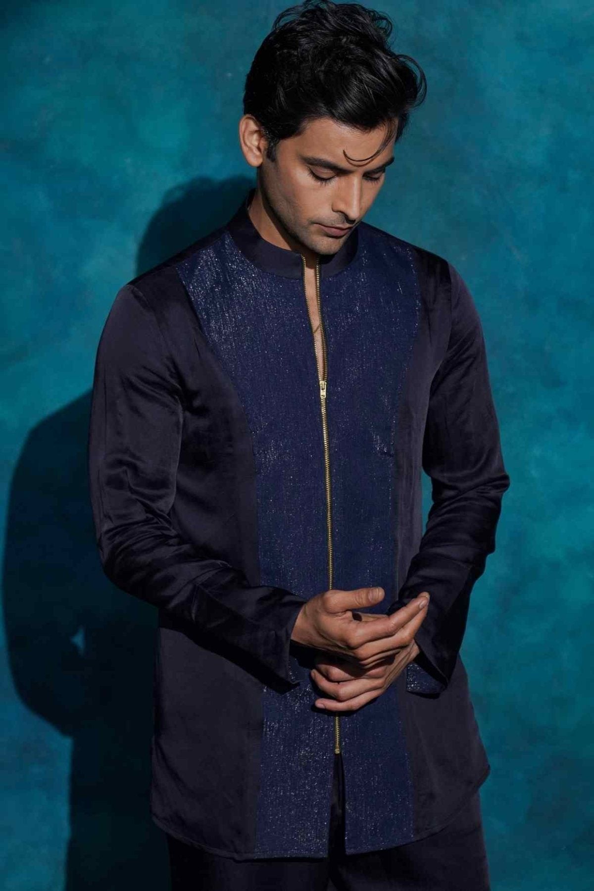 MIDNIGHT BLUE ZIPPER  SHIRT SET