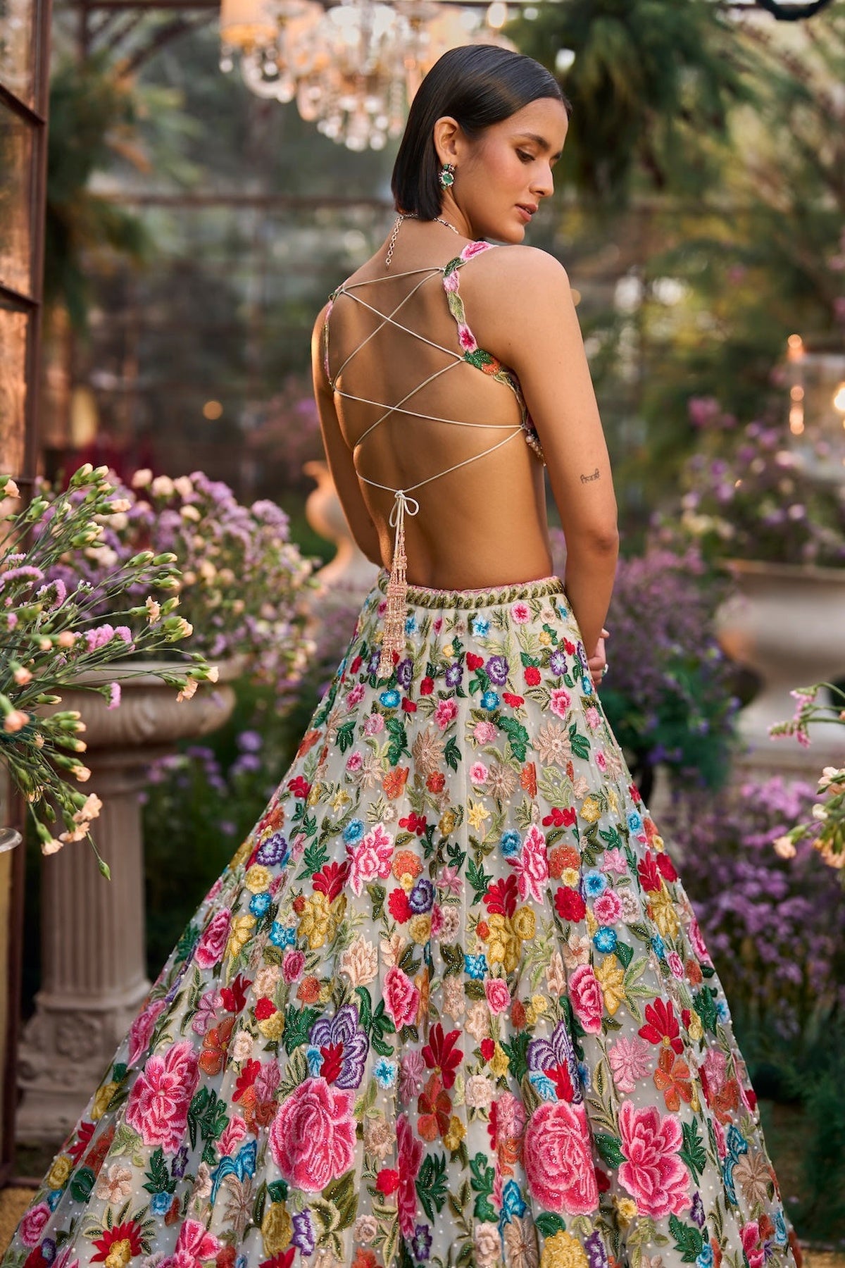 Multi-Coloured Floral Lehenga Set