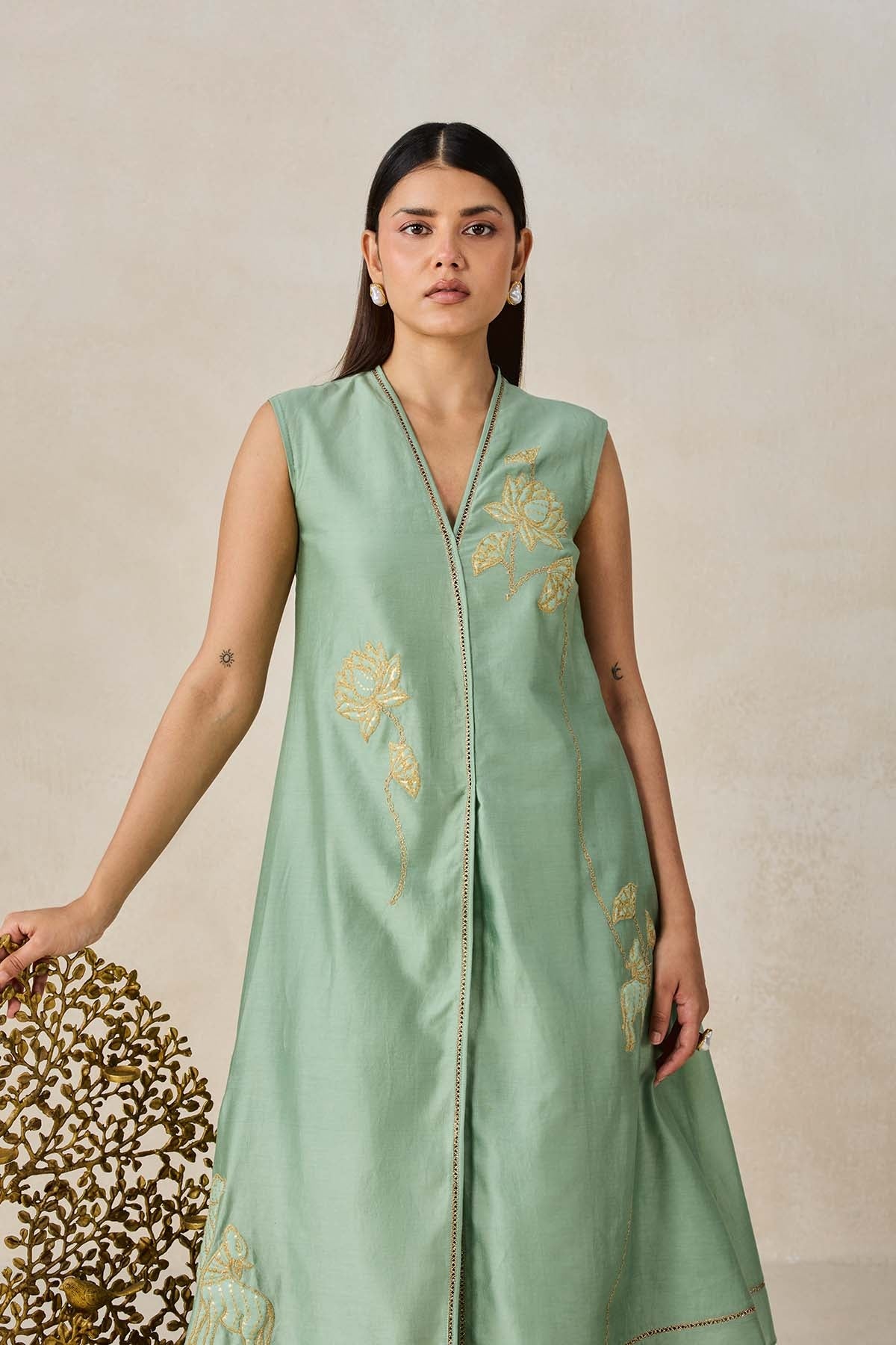 Chanderi Applique work Kurta With Pant Set