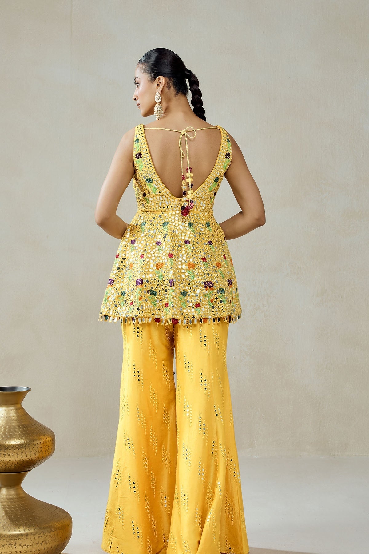 Yellow Sharara Trouser  Peplum Set