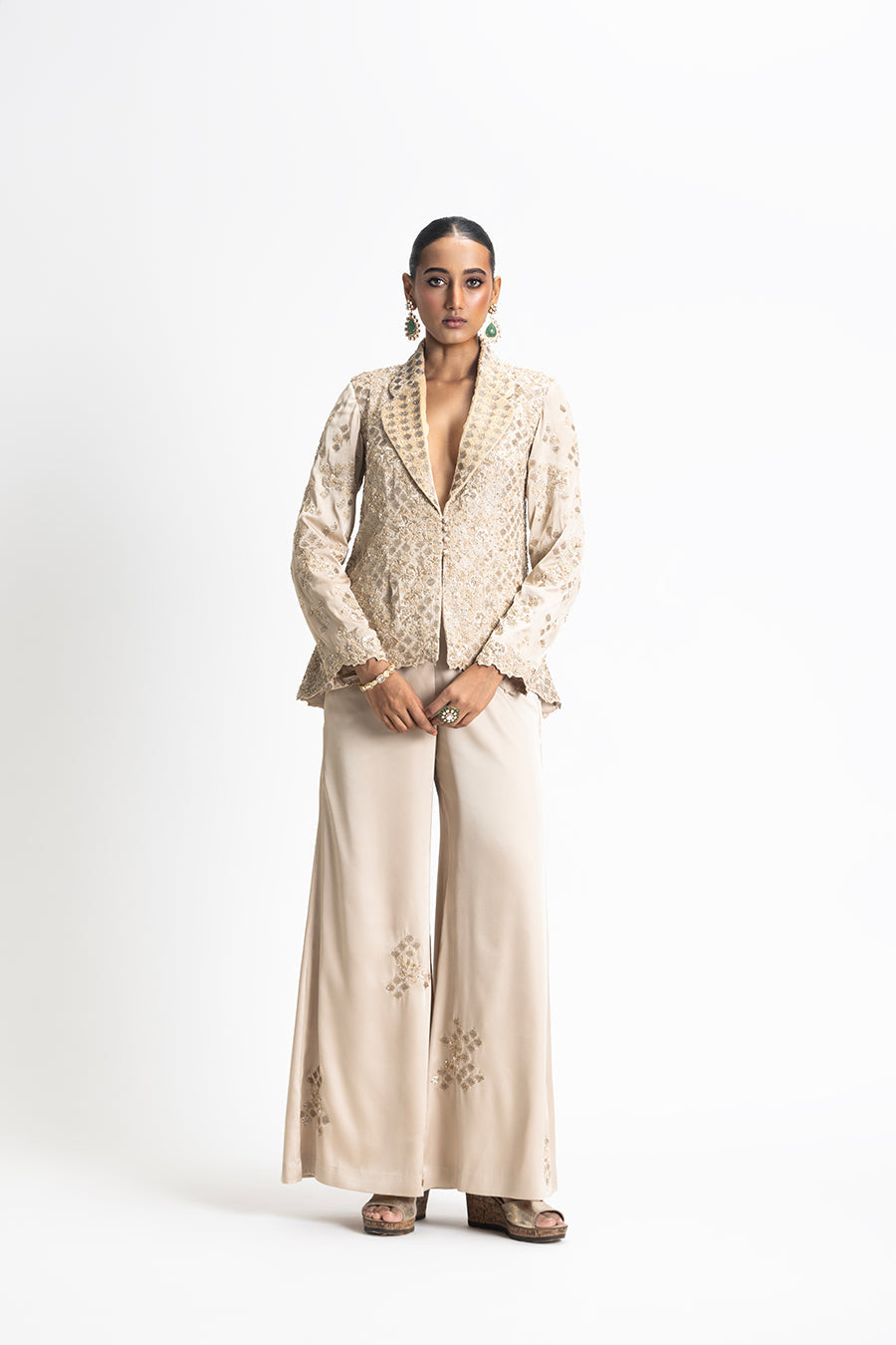 Gold Satin Jacket Trouser Set