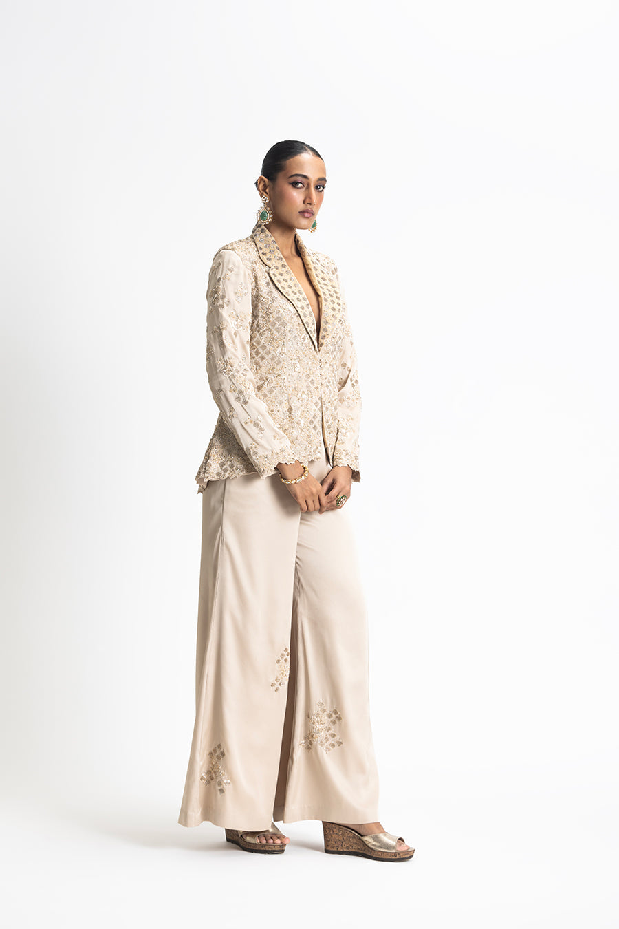 Gold Satin Jacket Trouser Set