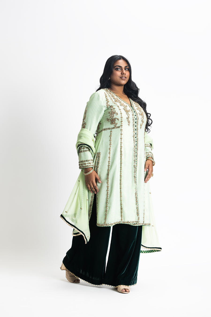 Ghiya Green Shirt Palazo Set