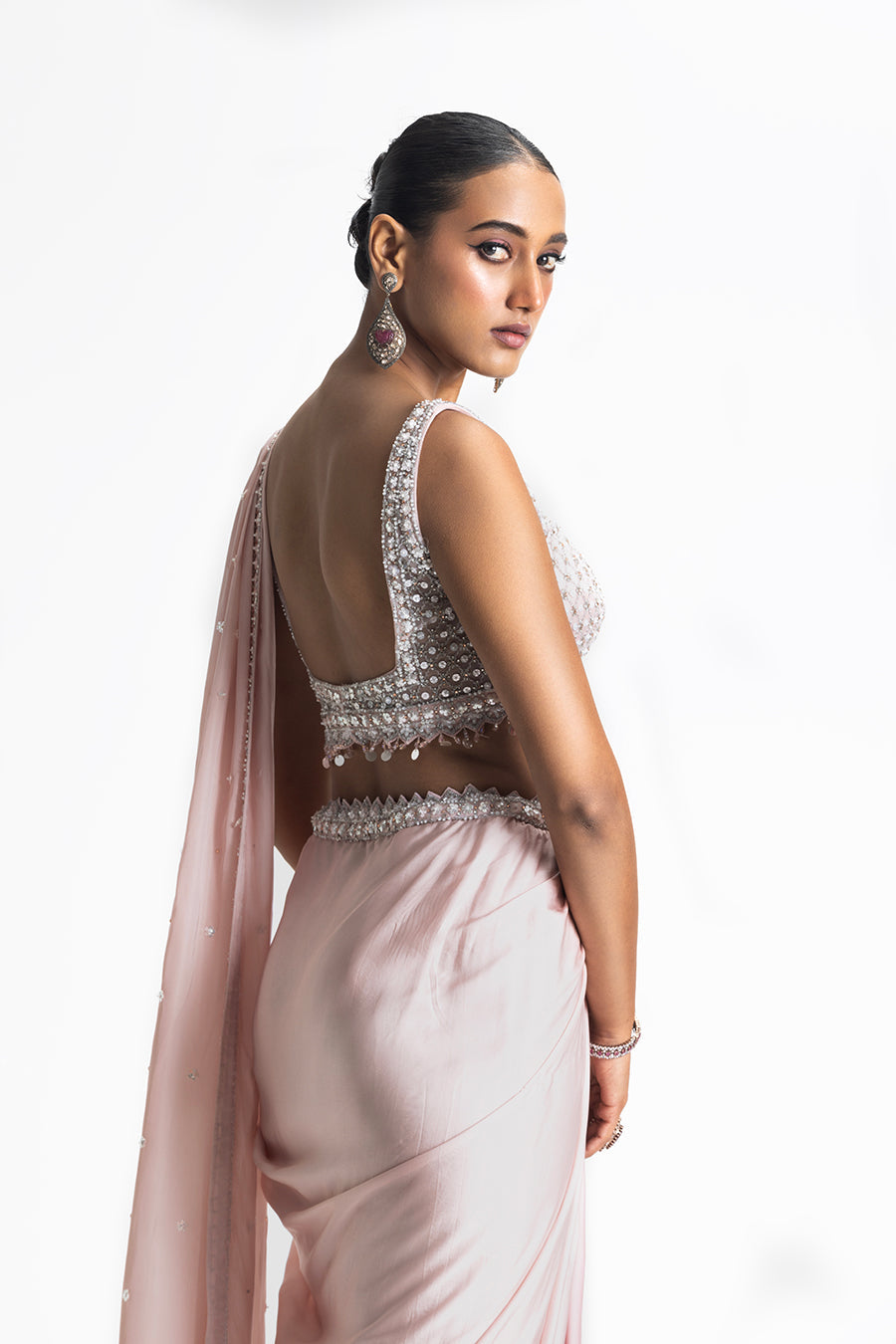 Blush Pink Ombre Dyed Draped Saree