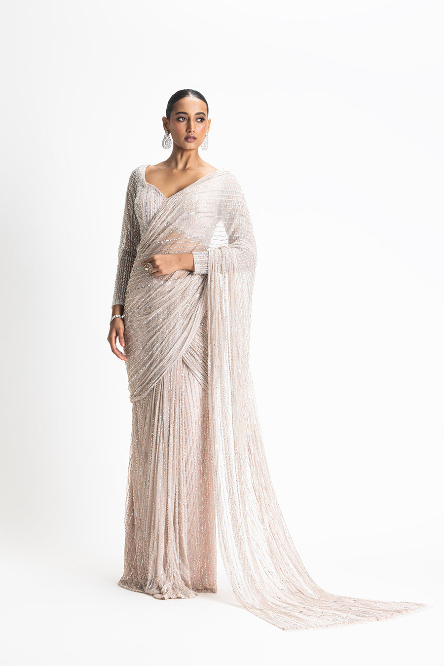 Blush Net Draped Saree