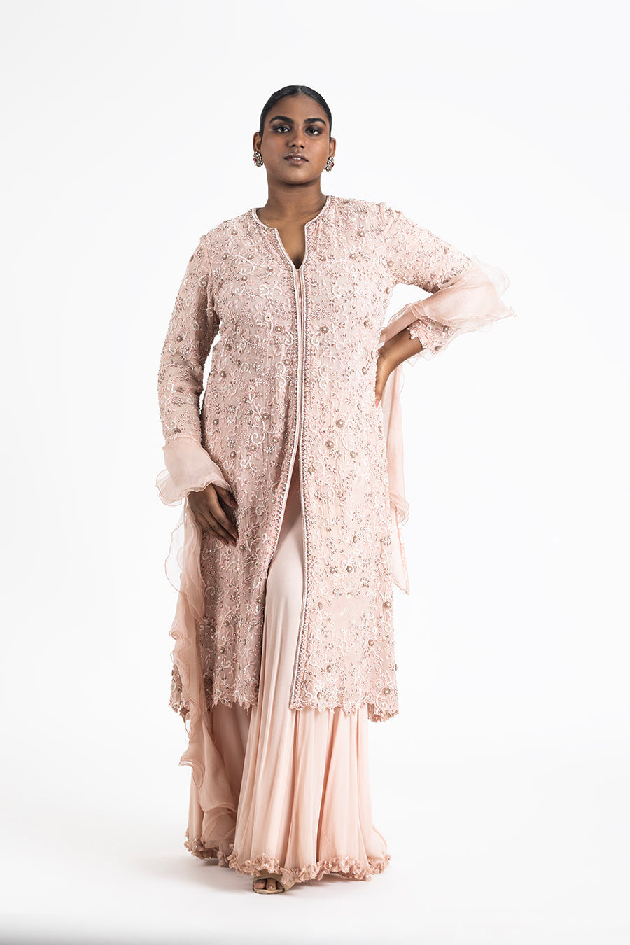 Blush Pink Jacket Sharara Set