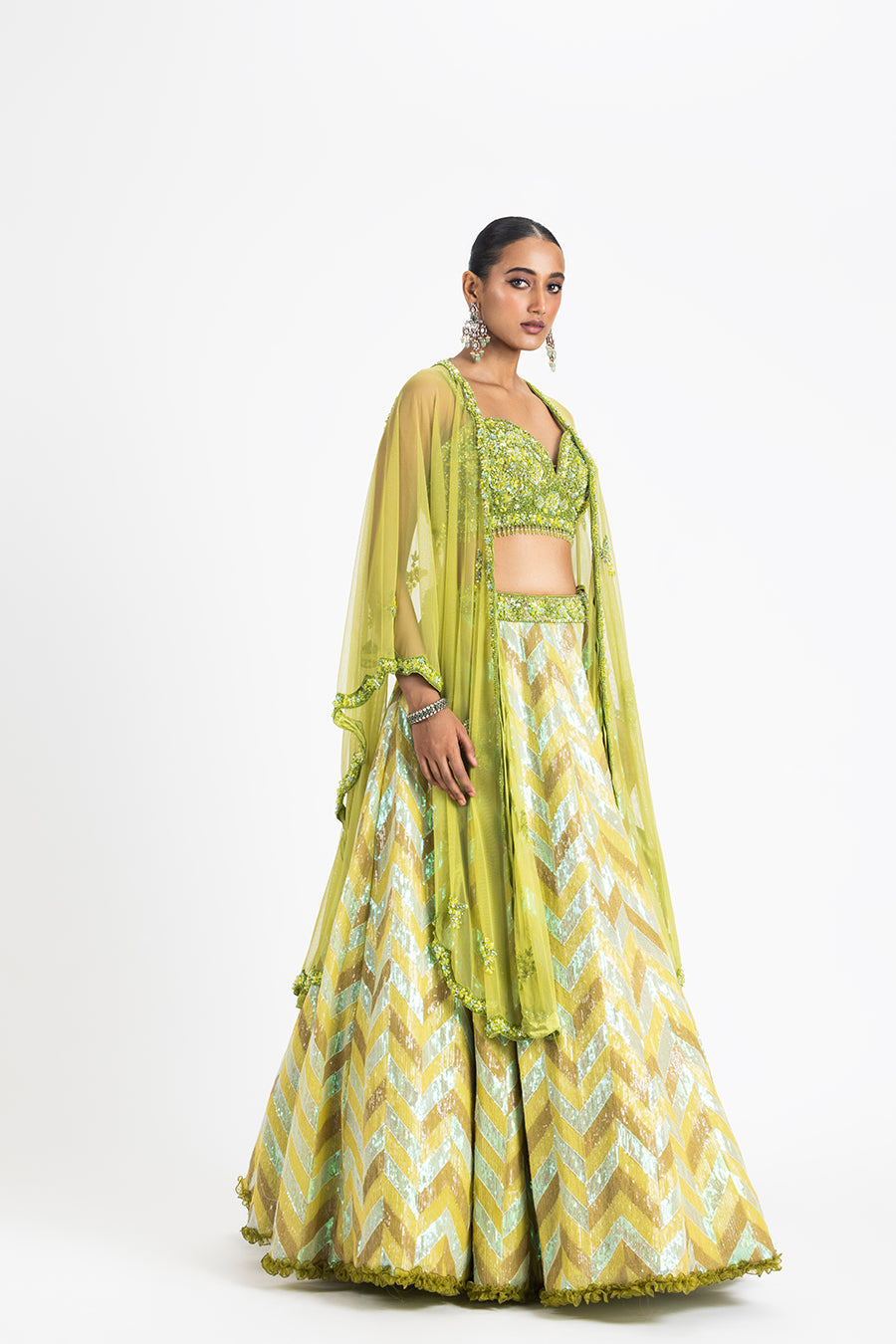 Mehndi Green Cape Lehenga Set