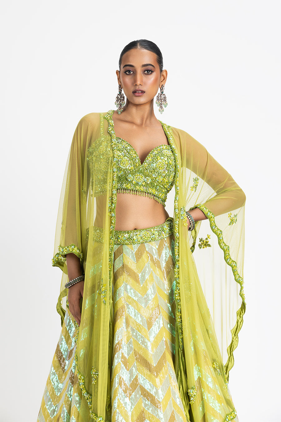 Mehndi Green Cape Lehenga Set