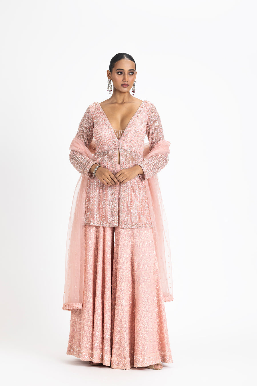 Rose Pink Peplum Sharara Set