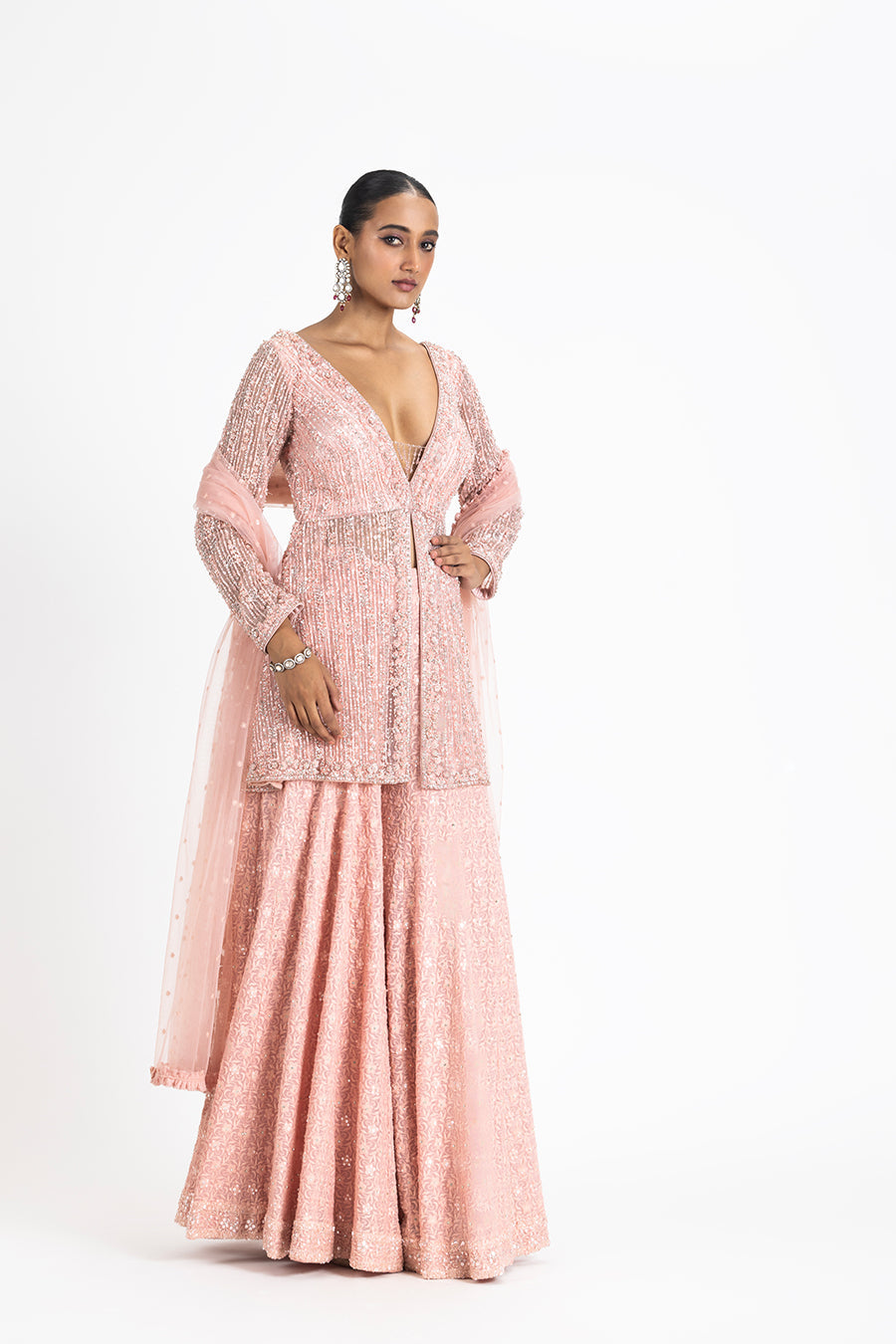 Rose Pink Peplum Sharara Set