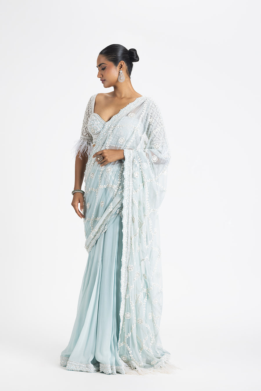 Ice Blue Shimmer Ggt. Draped Saree