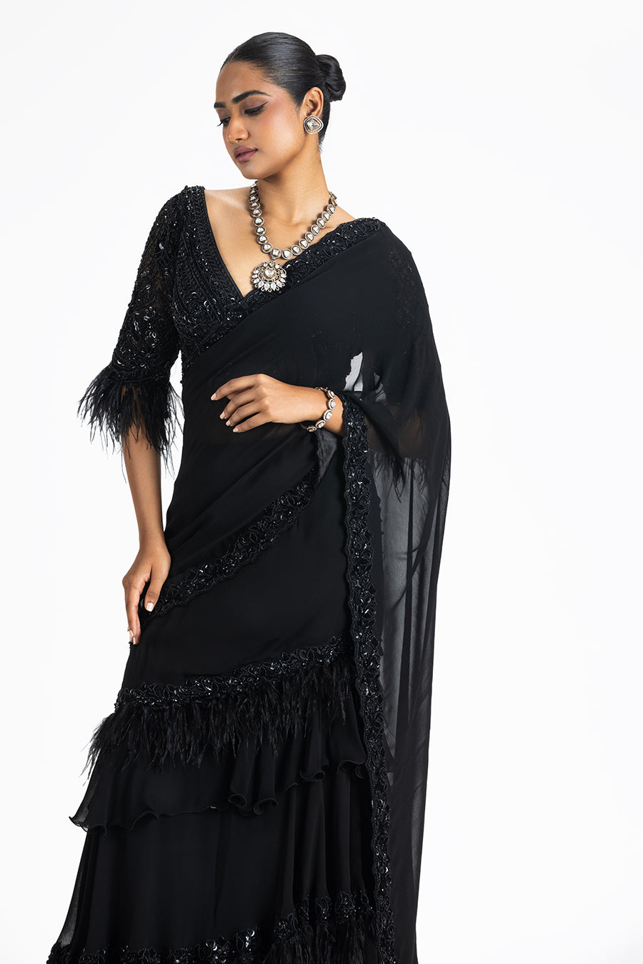 Black Georgette Draped Saree