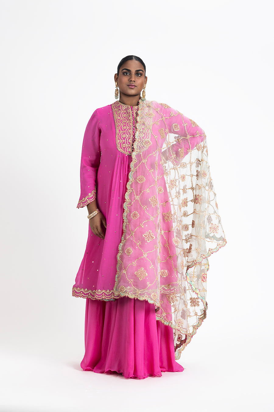 Fuchsia Kalidar And Sharara With Aqua Odhini