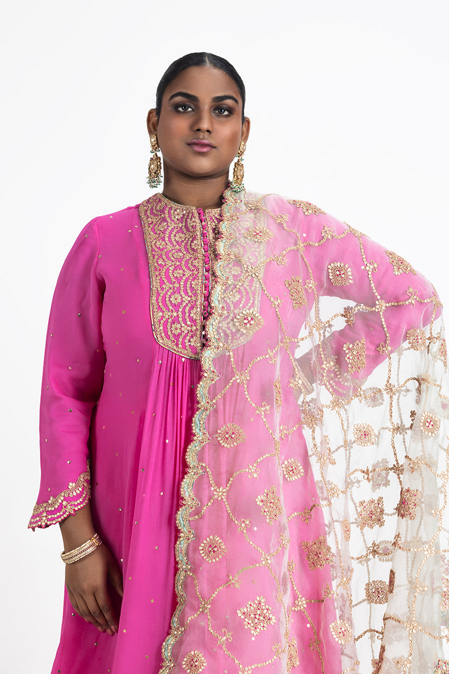 Fuchsia Kalidar And Sharara With Aqua Odhini