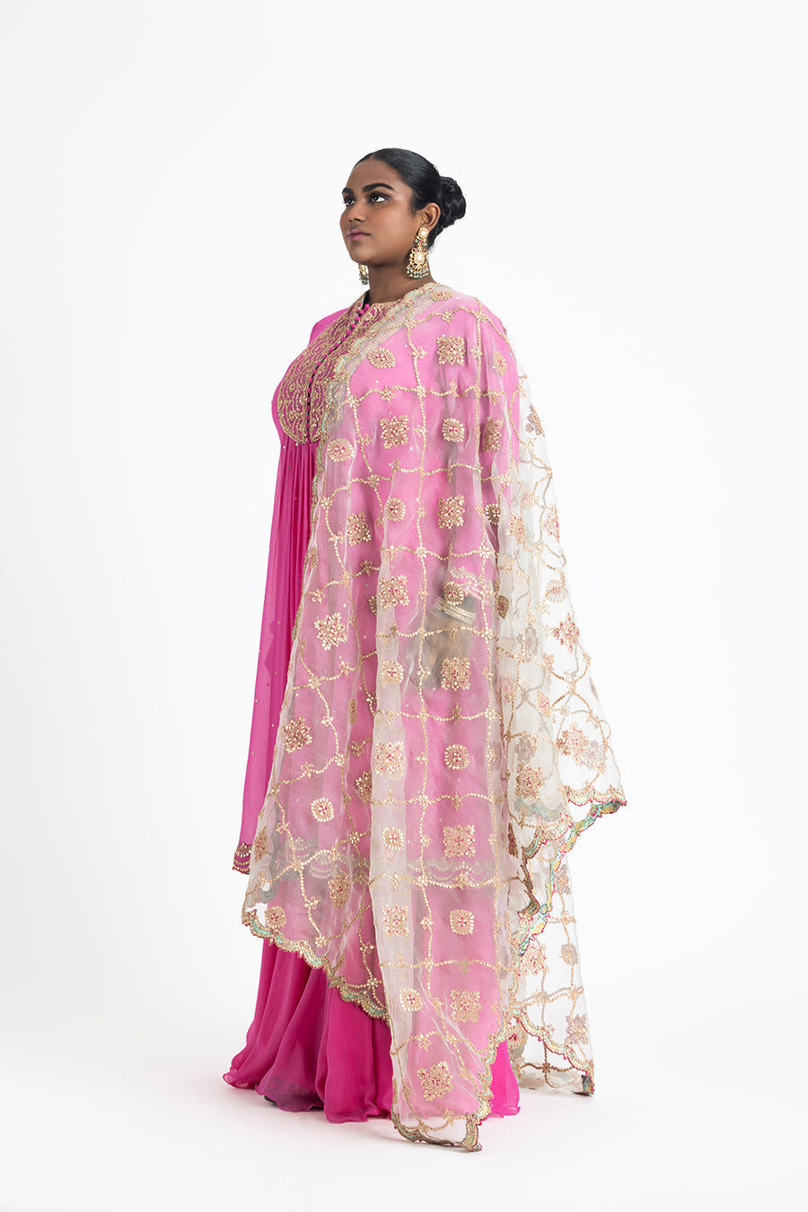 Fuchsia Kalidar And Sharara With Aqua Odhini