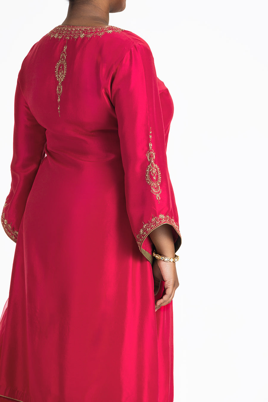 Red Dupion Kurta With Satin Palazo