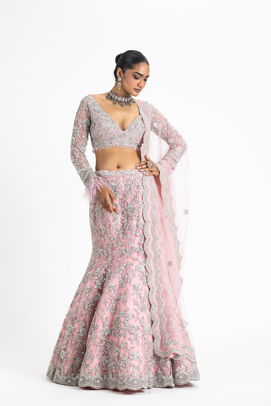 Pink Fishtail Lehenga Set