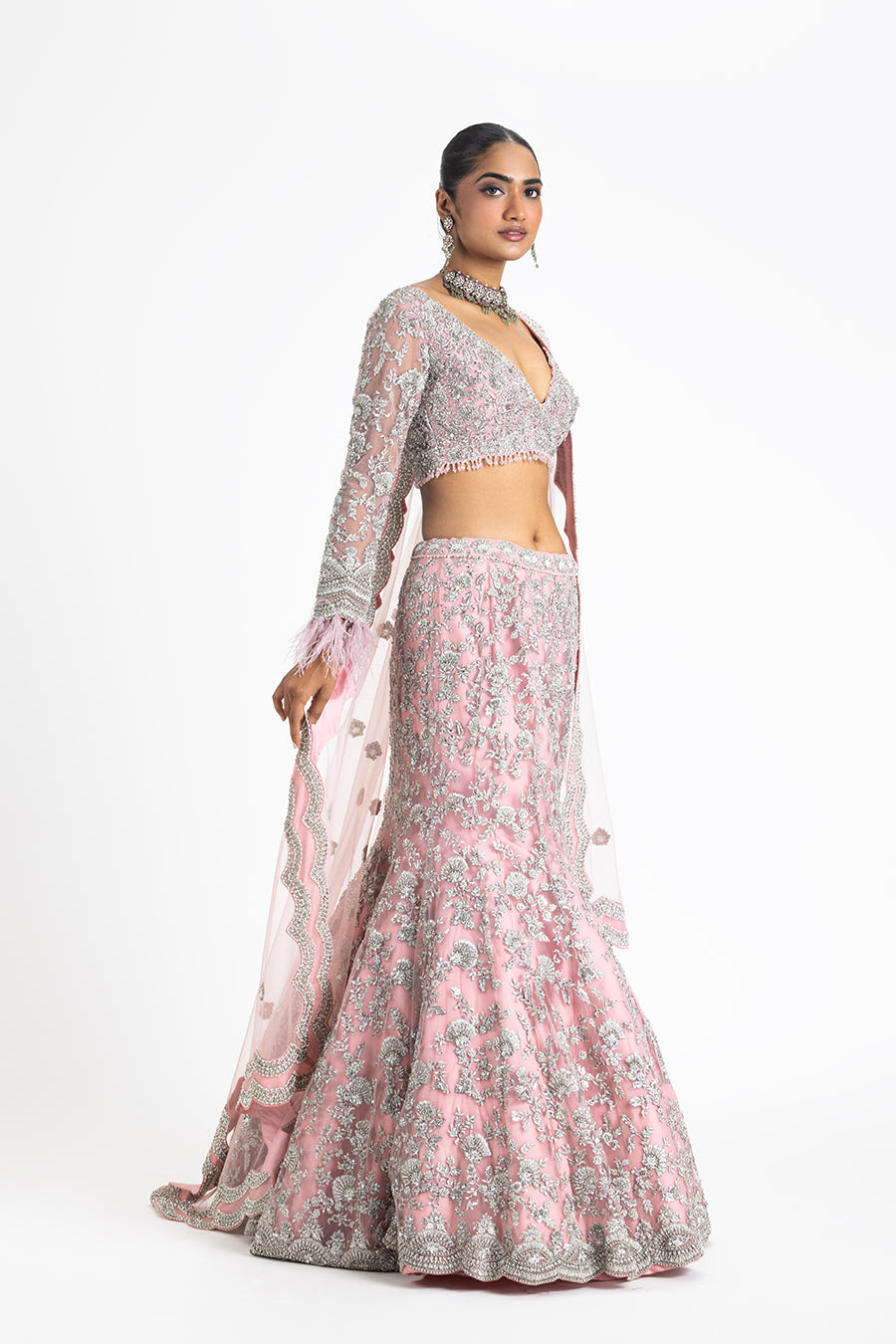 Pink Fishtail Lehenga Set