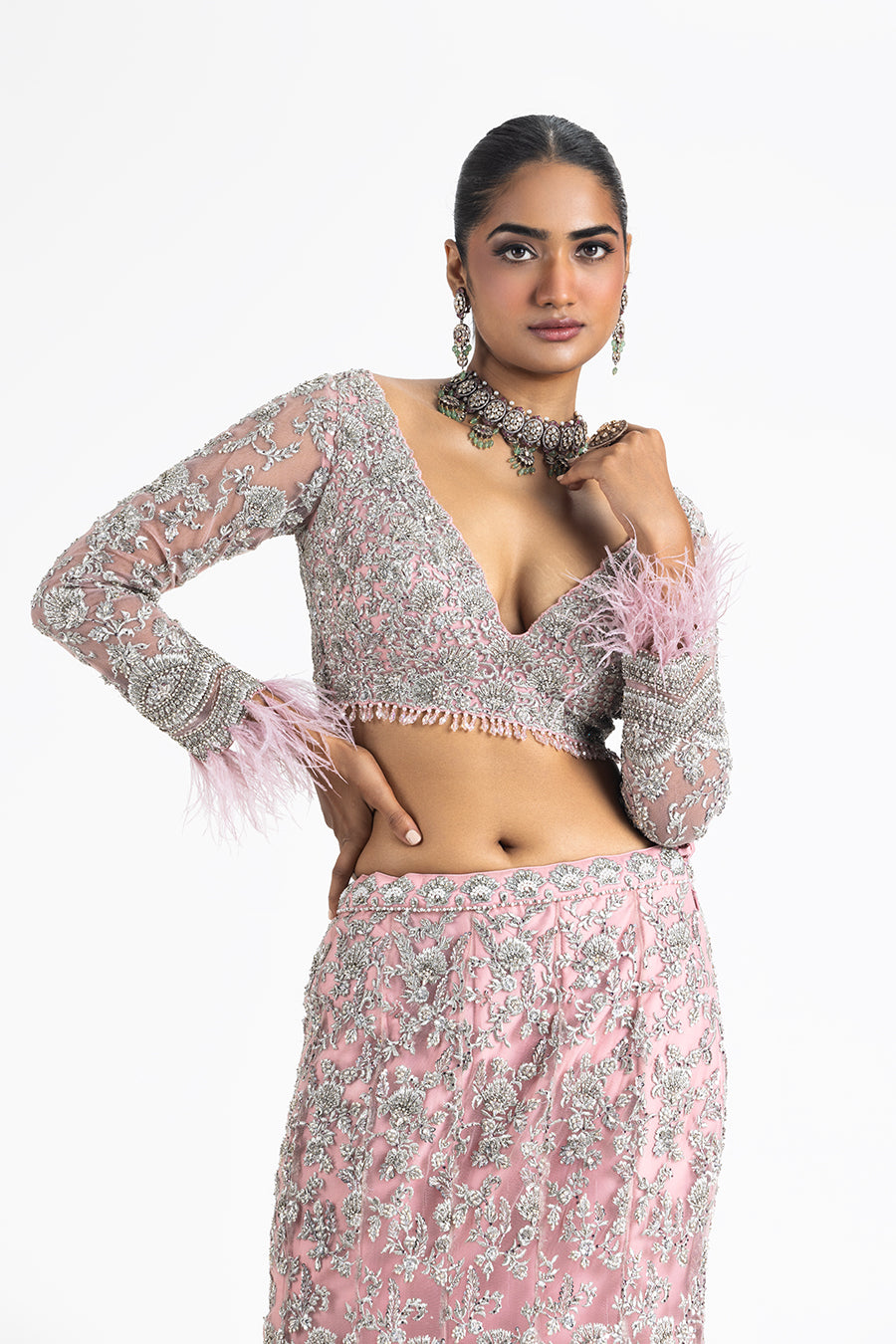 Pink Fishtail Lehenga Set