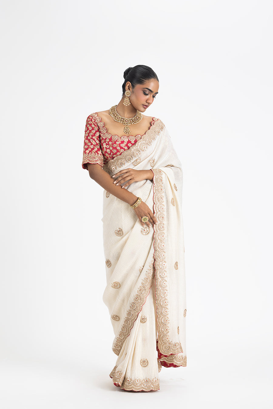 Ivory Ggt Saree With Brocade Blouse