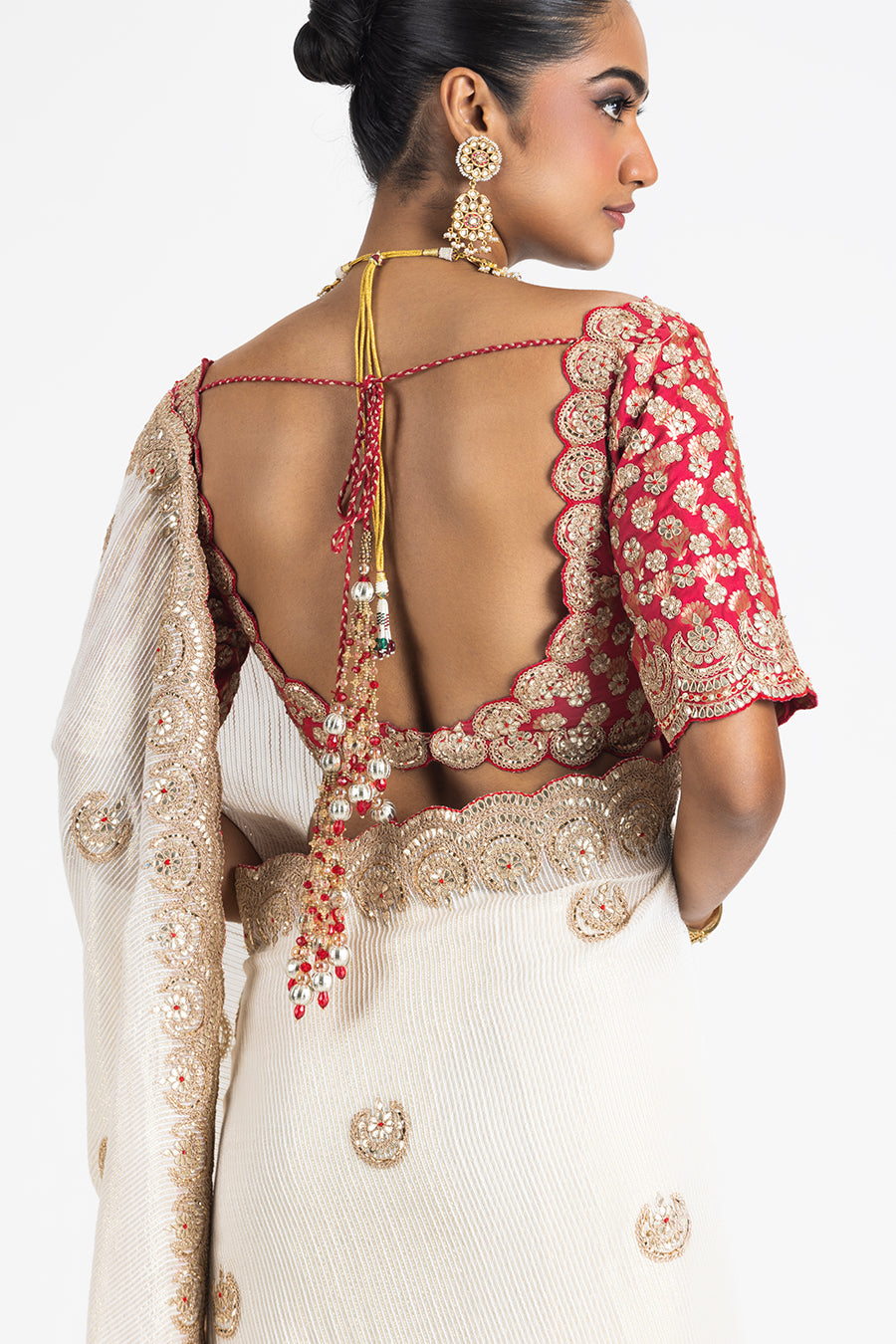 Ivory Ggt Saree With Brocade Blouse