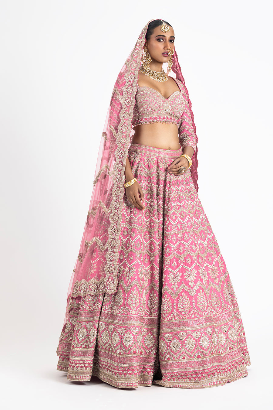 Pink Raw Silk Lehenga Set