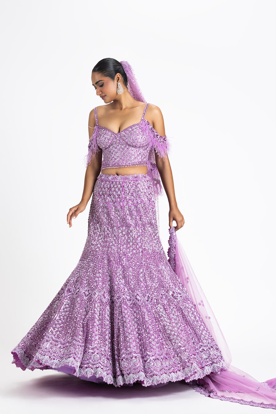 Lavender Fishtail Lehenga Set