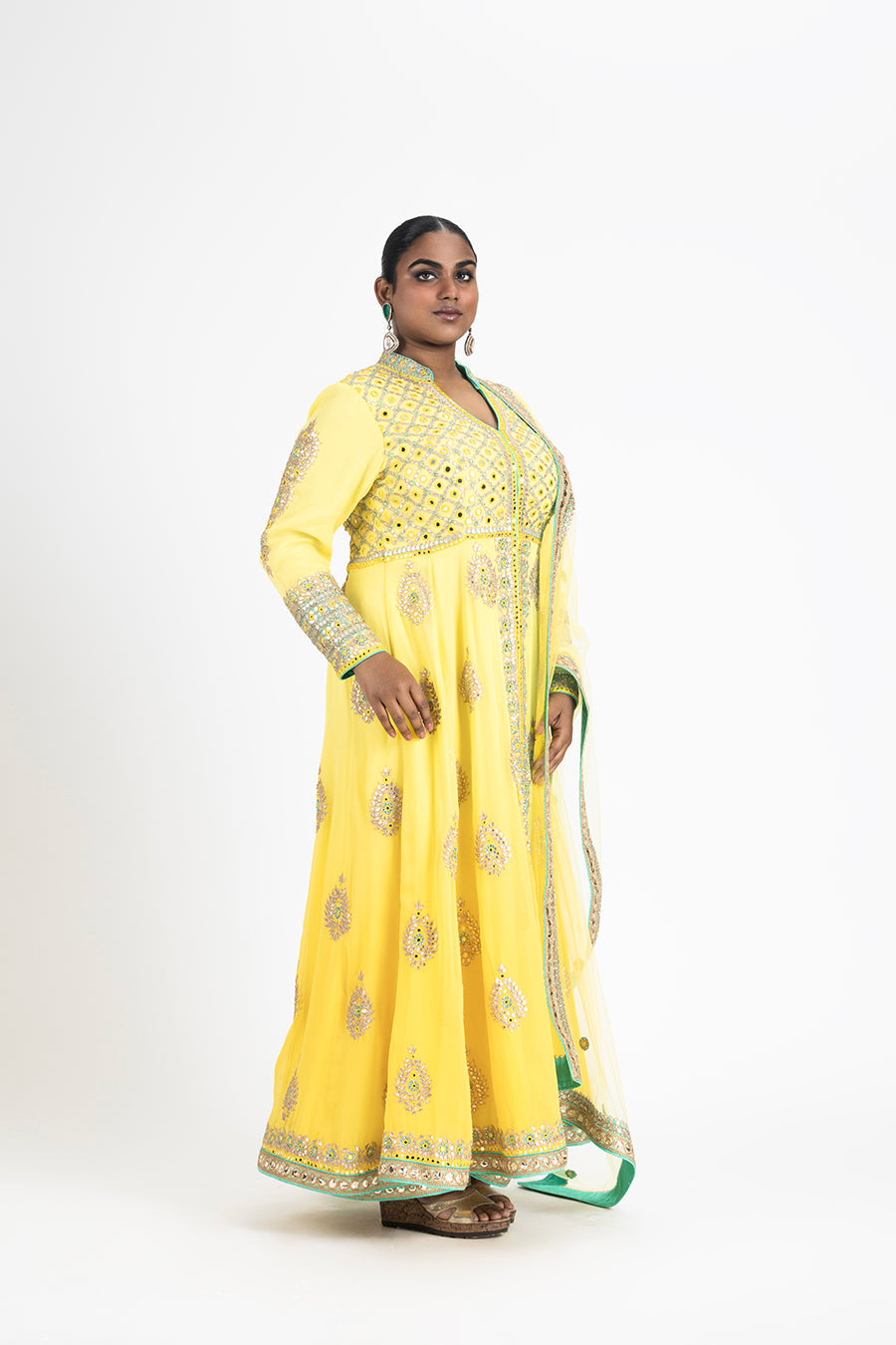 Yellow Ombre Georgette Kalidar Jacket And Sharara Set