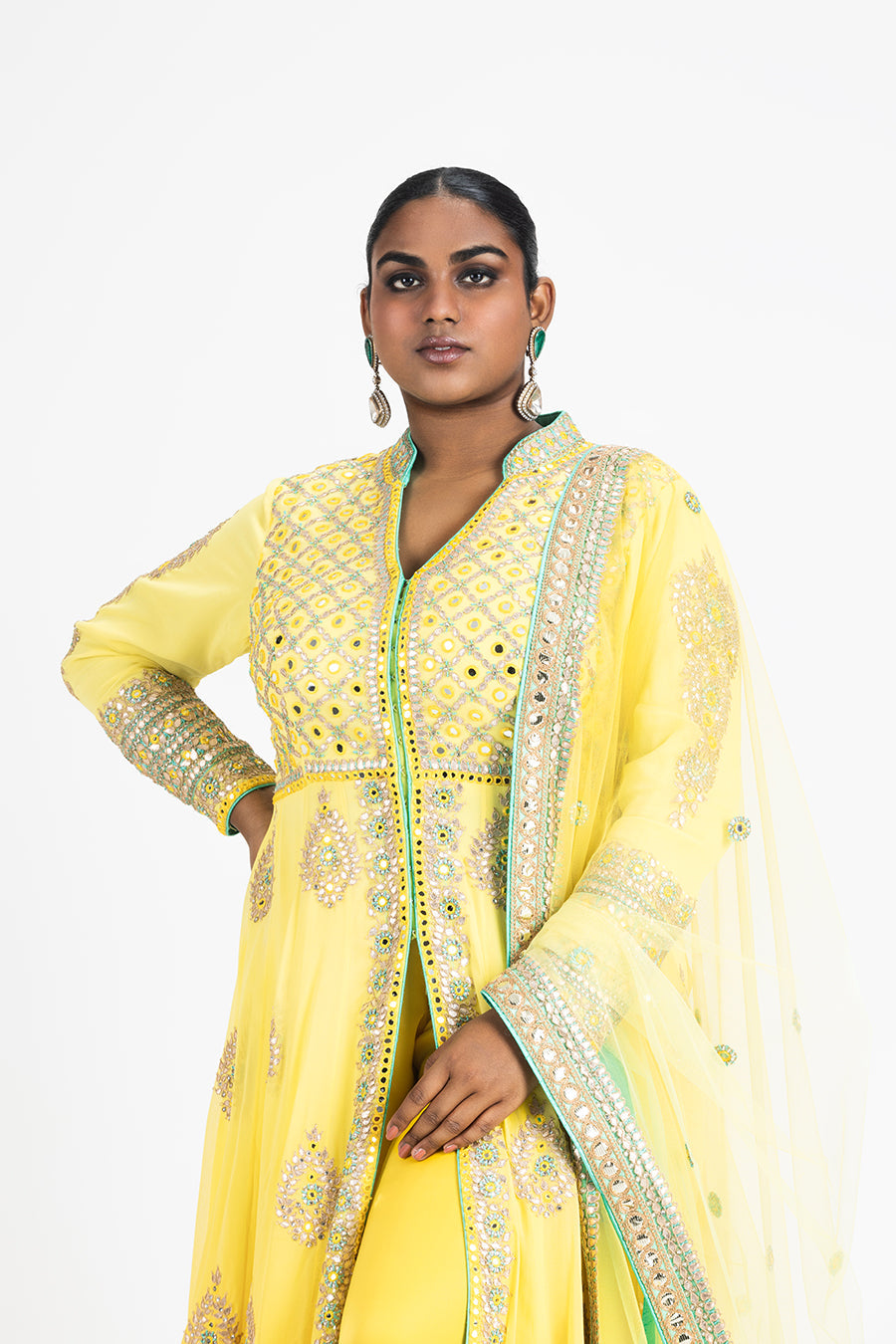 Yellow Ombre Georgette Kalidar Jacket And Sharara Set