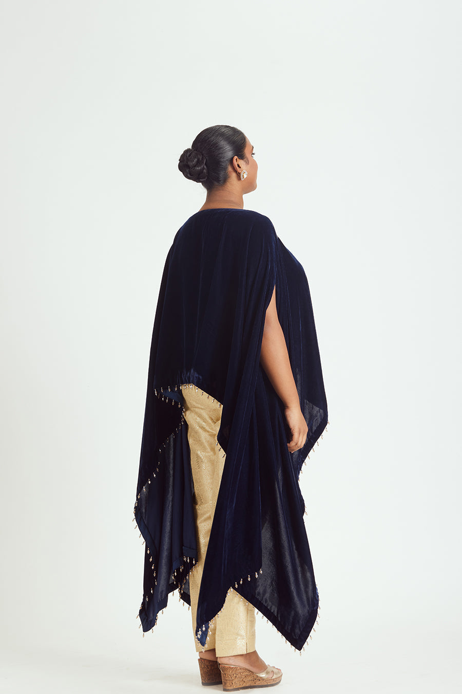 Navy Velvet Poncho Brocade Trouser Set