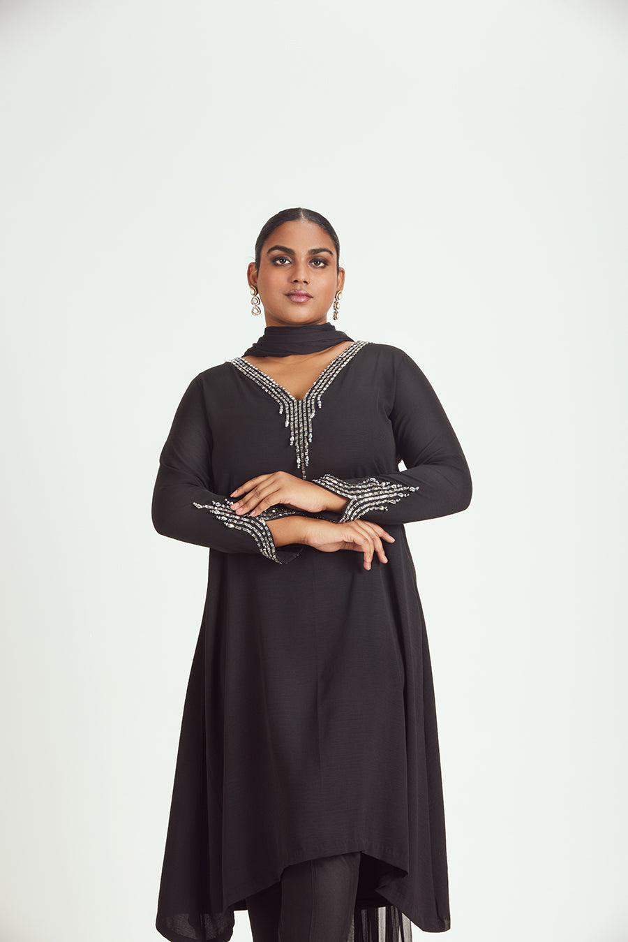 Black Satin Kurta And Trouser Set