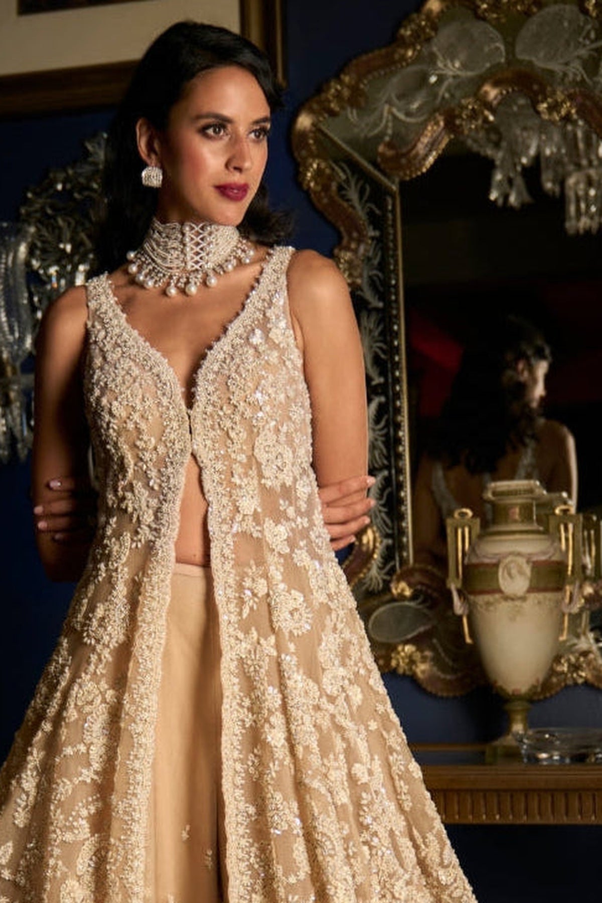 Nude High-Low Sharara Set - Ready To Ship