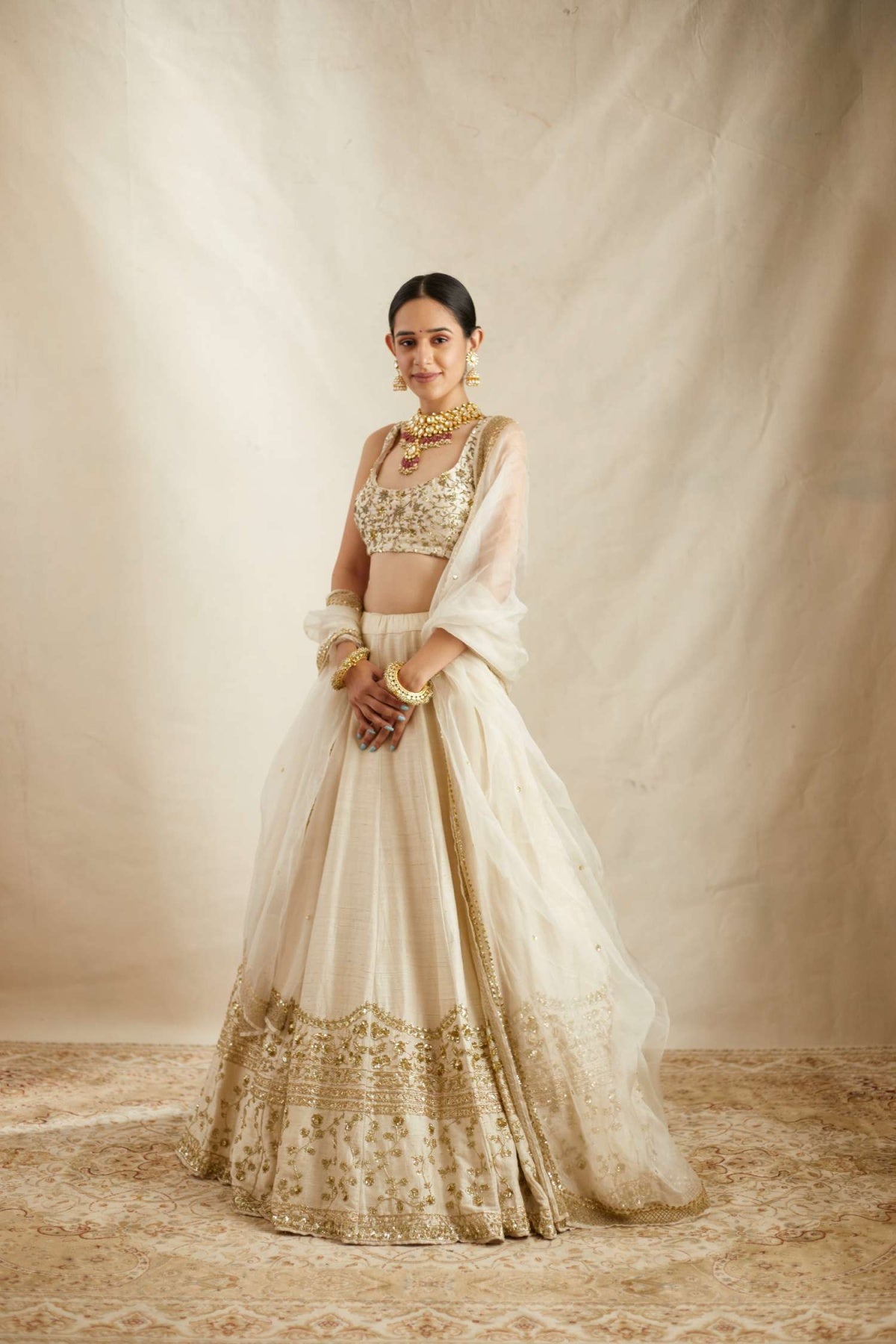 Off White With Gold Work Lehenga Set- Ready To Ship