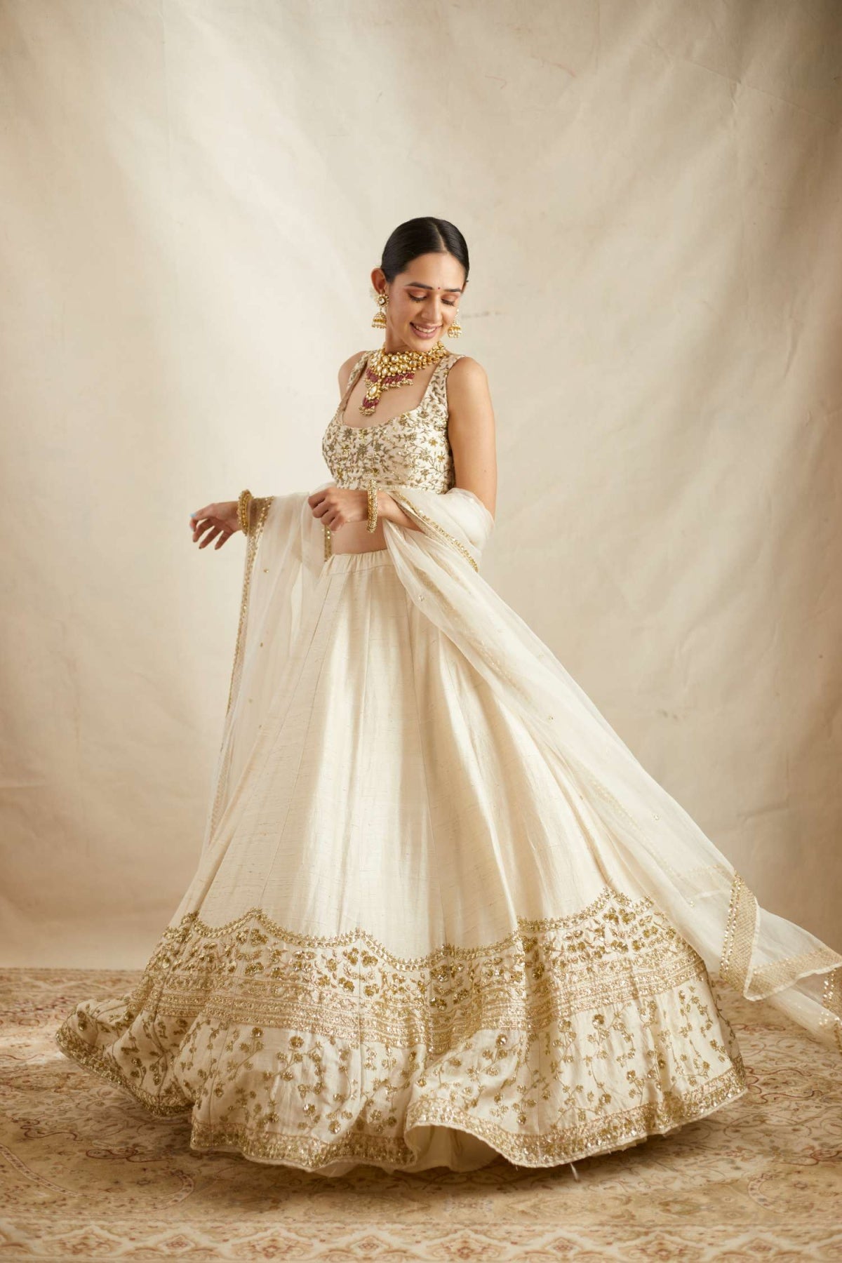 Off White With Gold Work Lehenga Set- Ready To Ship