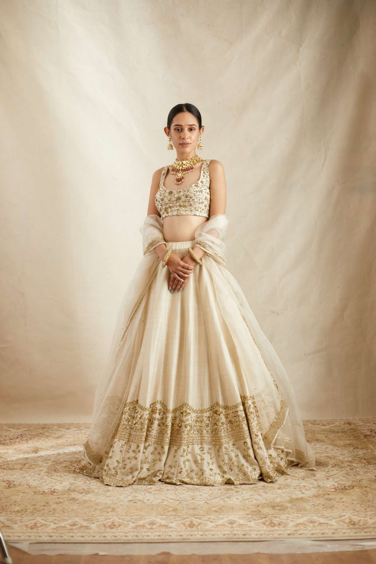 Off White With Gold Work Lehenga Set- Ready To Ship
