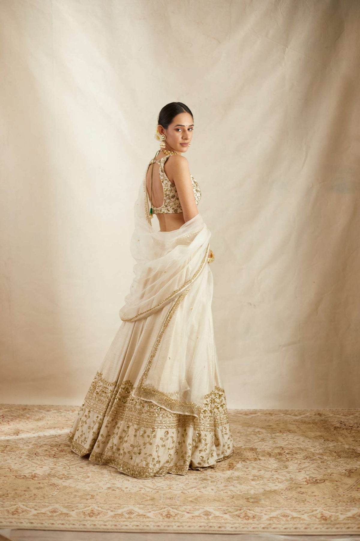 Off White With Gold Work Lehenga Set- Ready To Ship