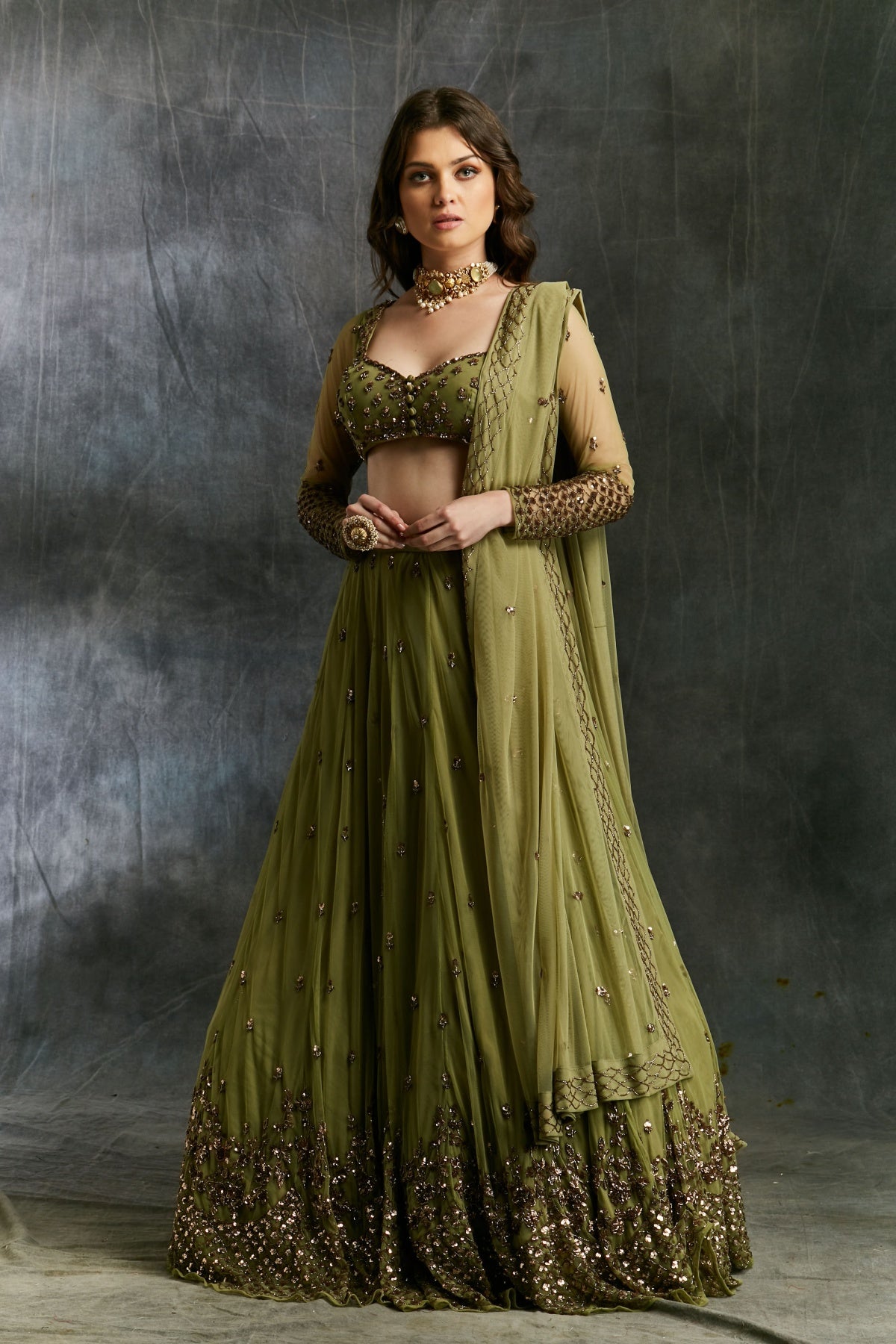 Olive Green Lehenga Set- Ready To Ship