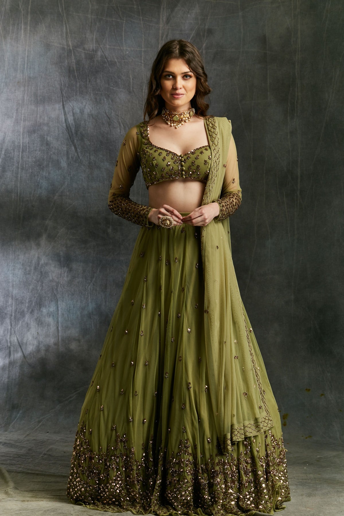 Olive Green Lehenga Set- Ready To Ship