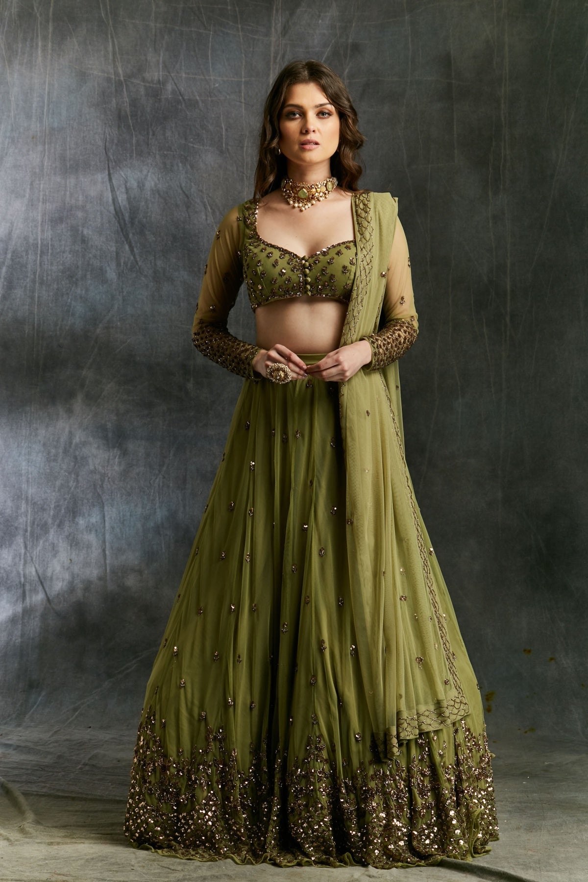 Olive Green Lehenga Set- Ready To Ship
